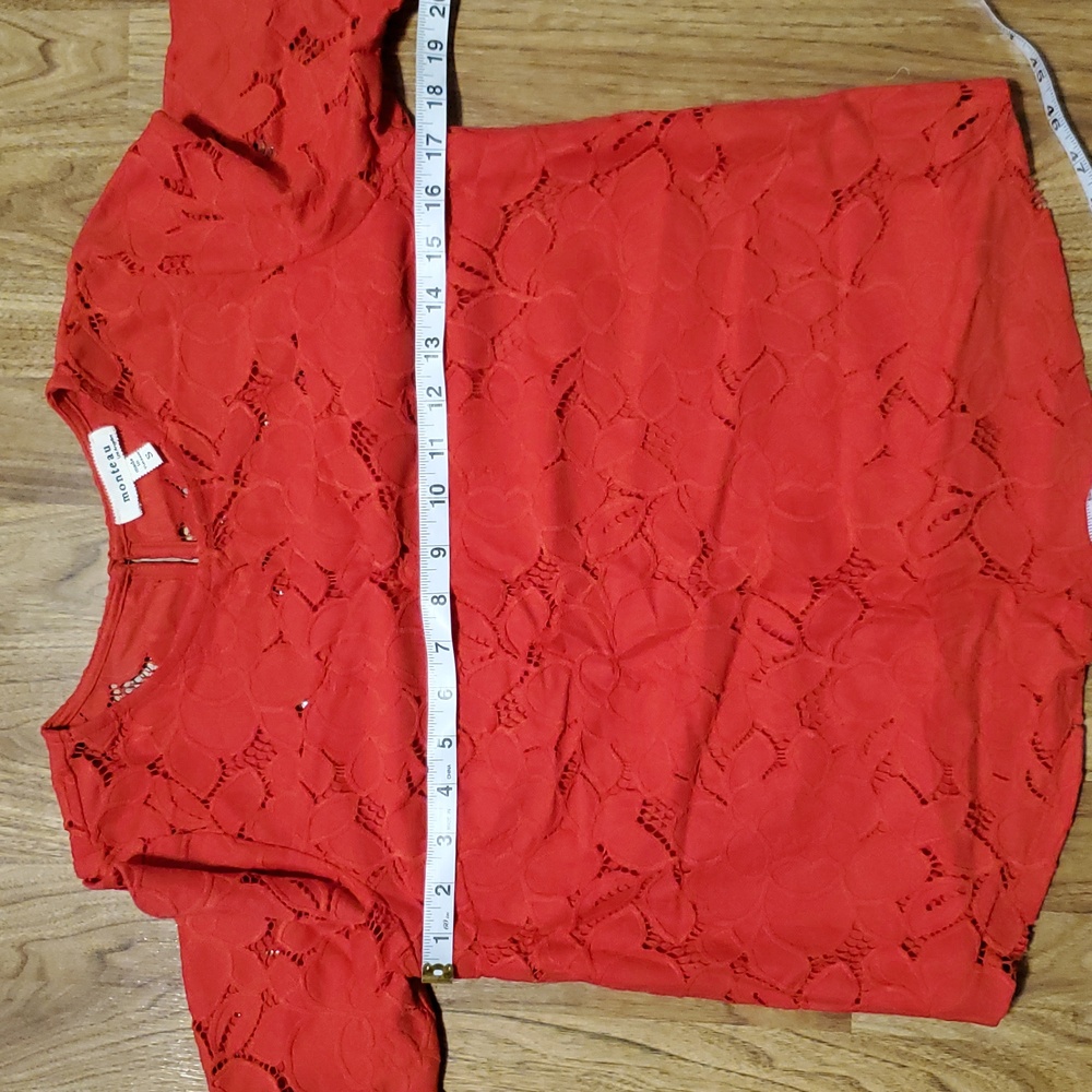 Monteau Red Lace Eyelet Top Womens Size S - Picture 9 of 16